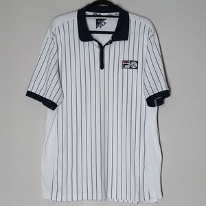 Brooks Brothers Fila Men's Golf Polo Shirt XL White Striped Embroidered